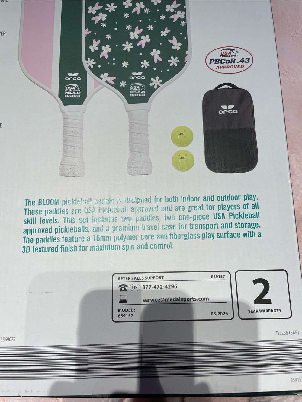 NIB Orca Pickleball Paddle Set w Balls and Carrying Bag Floral Bloom Print - Picture 9 of 10